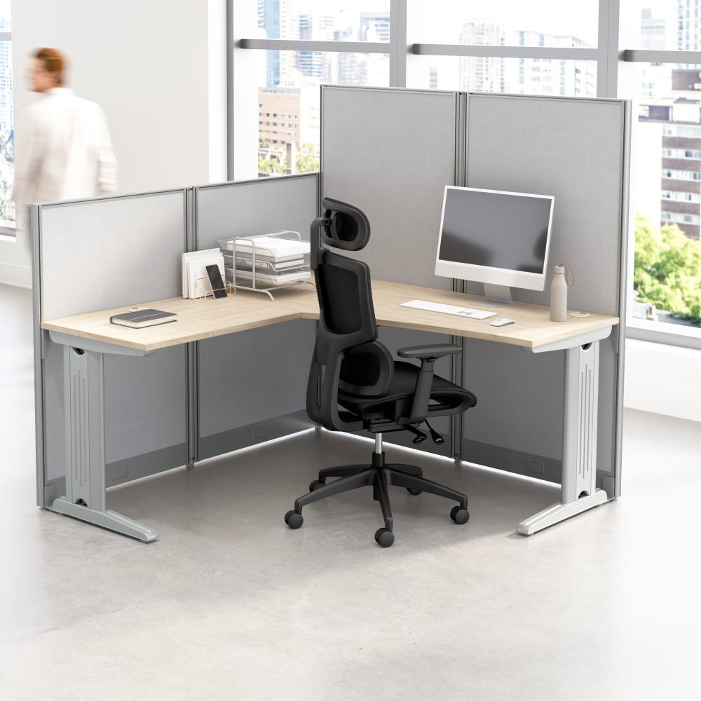 Shop Bush Business Furniture Office in an Hour 65-inch L Shaped Cubicle Desk, Image 02, WC36594-03K, #color_natural elm
