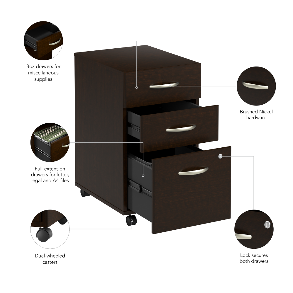 Shop Bush Business Furniture Arrive 3 Drawer Mobile File Cabinet - Assembled, Image 08, ARF116MR-Z, #color_mocha cherry