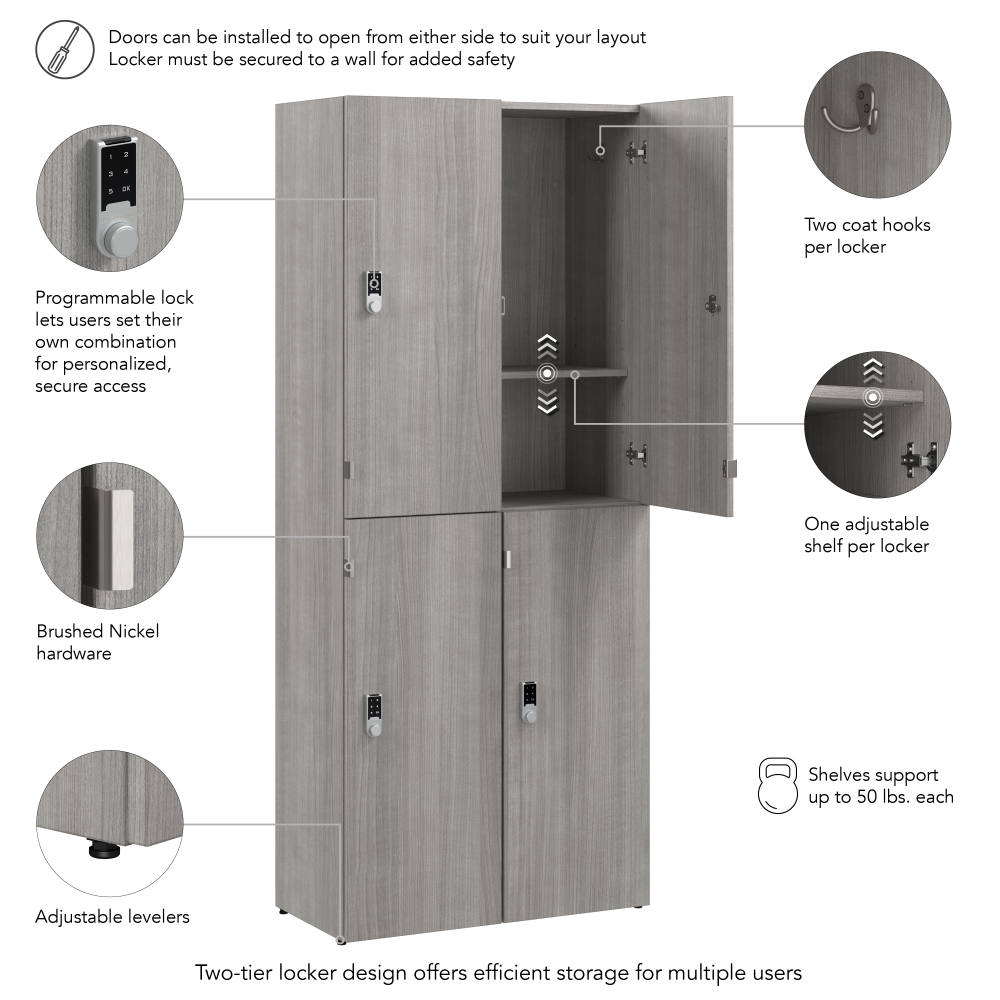 Shop Bush Business Furniture Assure Two Tier 4 Door Storage Lockers with Keypad Locks, Image 06, AUS130PGK, #color_platinum gray