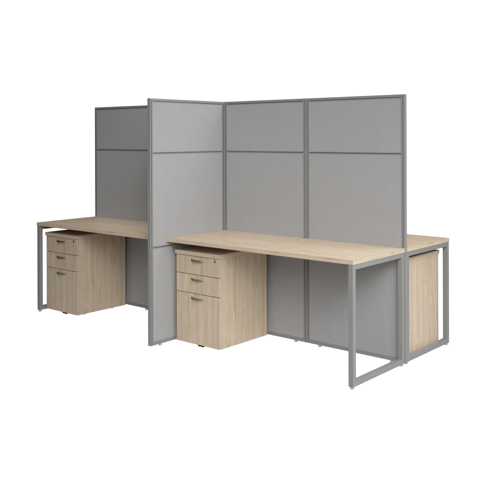 Shop Bush Business Furniture Easy Office 60-inch 4 Person Cubicle Desk with Drawers and Tall Panels, Image 01, EODH66SNE-03K, #color_natural elm/silver gray fabric
