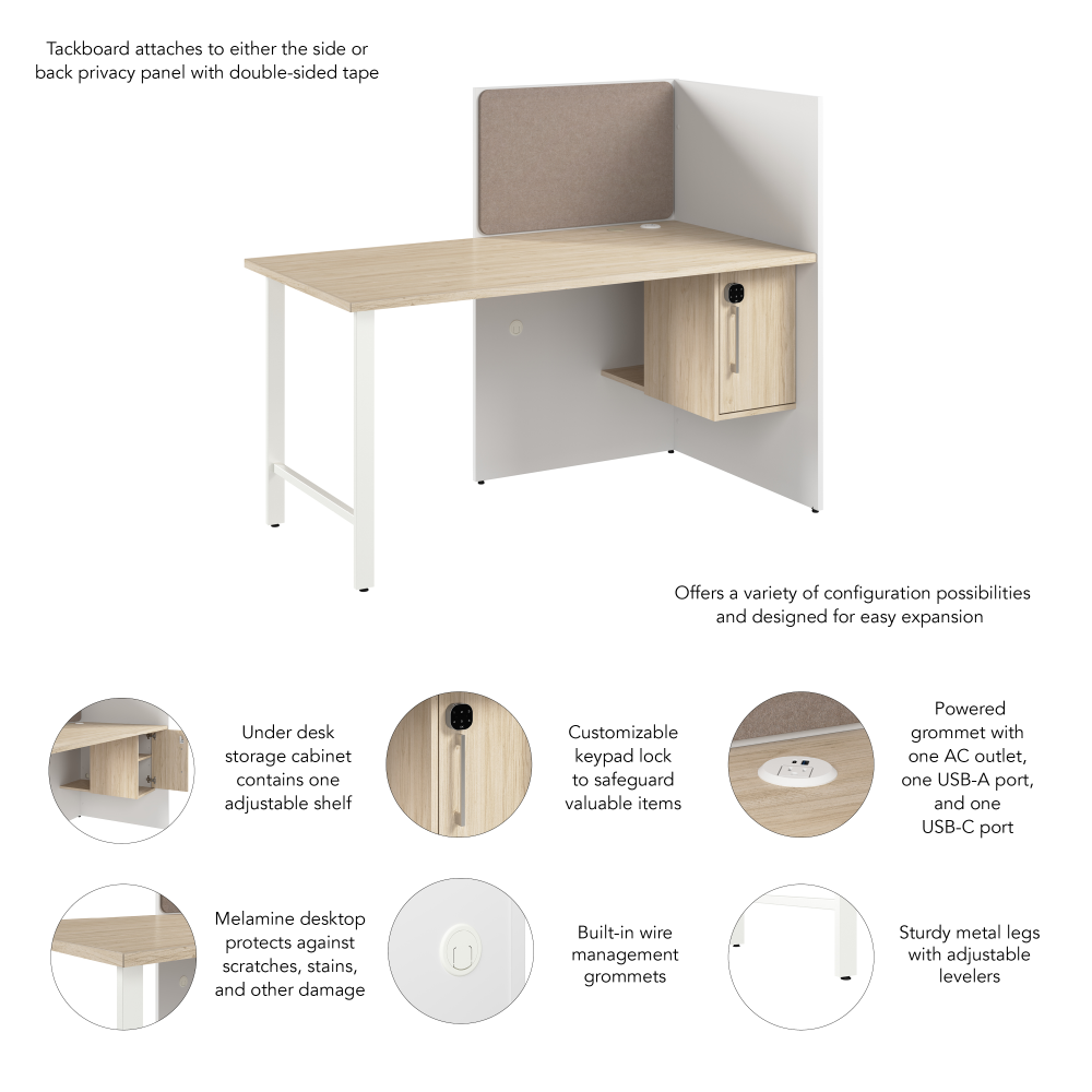 Shop Bush Business Furniture Hustle 60-inch Cubicle Desk for Office with Locking Storage Cabinet, Image 06, HUCB260WHNE, #color_white/natural elm