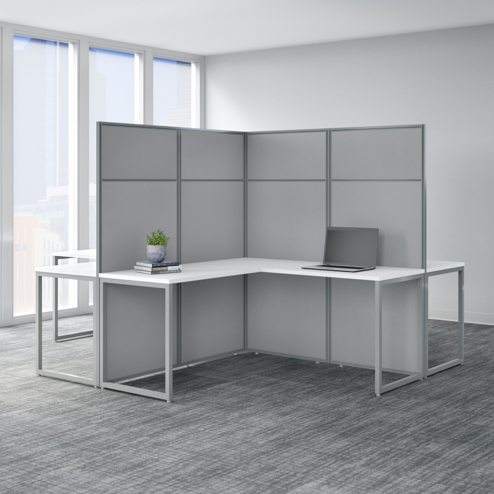 Shop Bush Business Furniture Easy Office 60W 4 Person L Shaped Cubicle Desk Workstation with 66H Panels, Image 02, EODH760WH-03K, #color_pure white/silver gray fabric