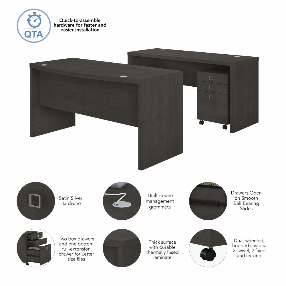Shop Bush Business Furniture Echo Bow Front Desk and Credenza with Mobile File Cabinet, Image 07, ECH010CM, #color_charcoal maple