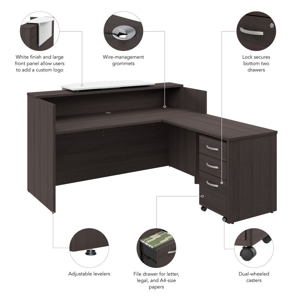 Shop Bush Business Furniture Arrive 72W x 72D L Shaped Reception Desk with Counter and Mobile File Cabinet, Image 09, ARV010SG, #color_storm gray