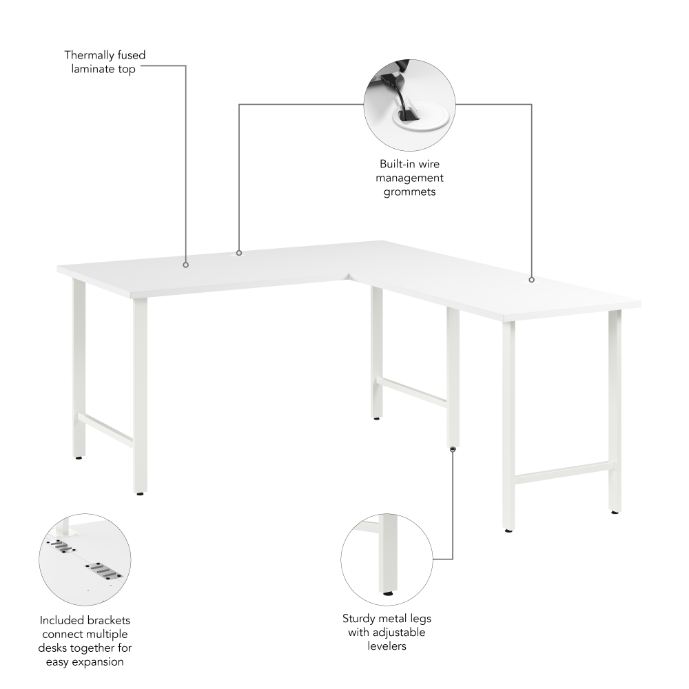 Shop Bush Business Furniture Hustle 60W x 30D L Shaped Computer Desk with Metal Legs, Image 07, HUS003WH, #color_white