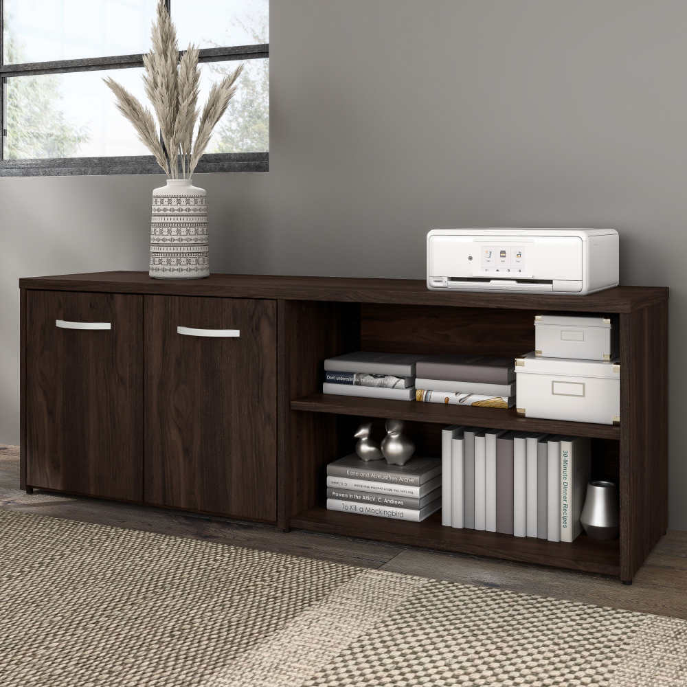 Shop Bush Business Furniture Hybrid Low Storage Cabinet with Doors and Shelves, Image 02, HYS160BW-Z, #color_black walnut