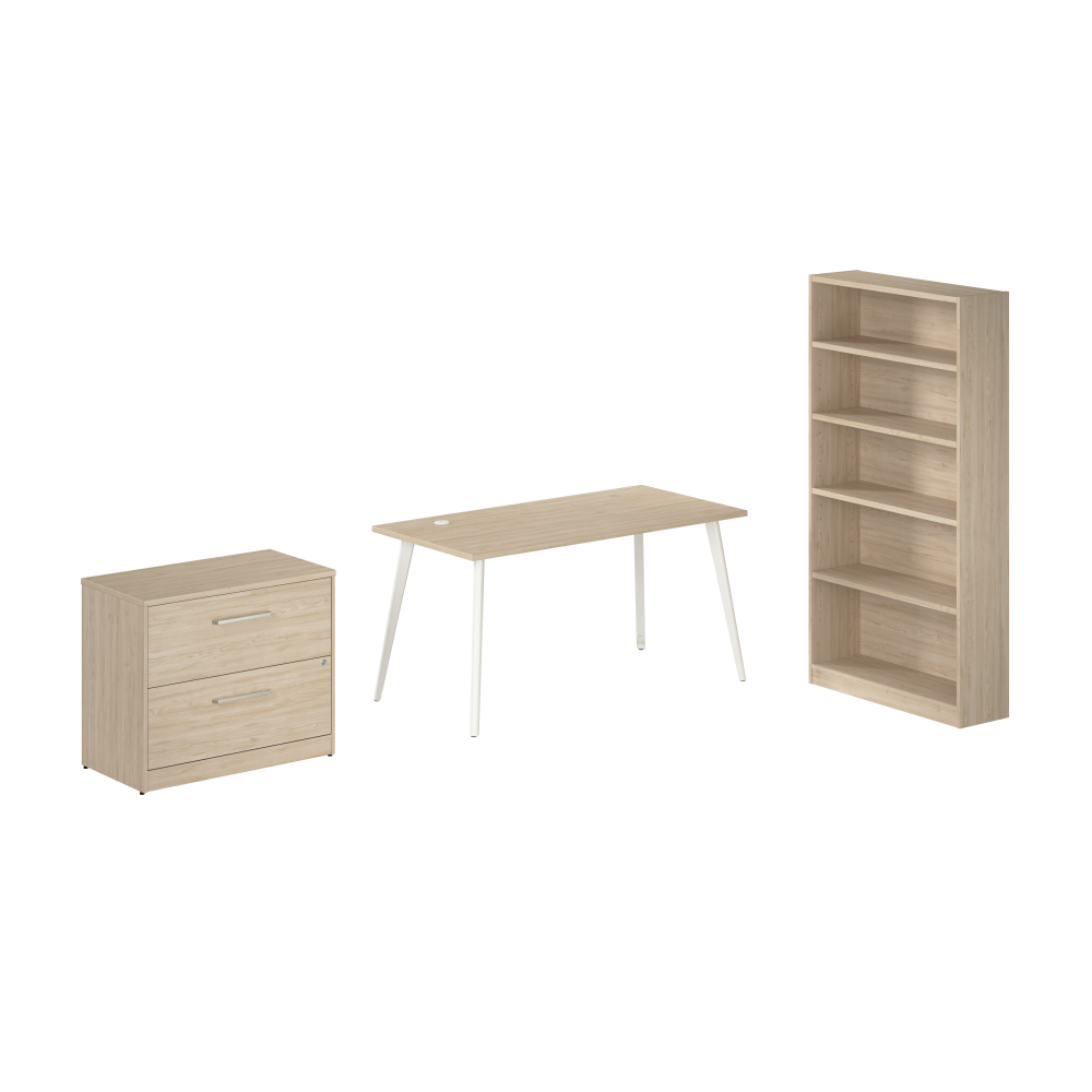 Shop Bush Business Furniture Vista 60W Desk with Splayed Metal Legs, Lateral File Cabinet, and Bookcase, Image 01, VST012NESU, #color_natural elm