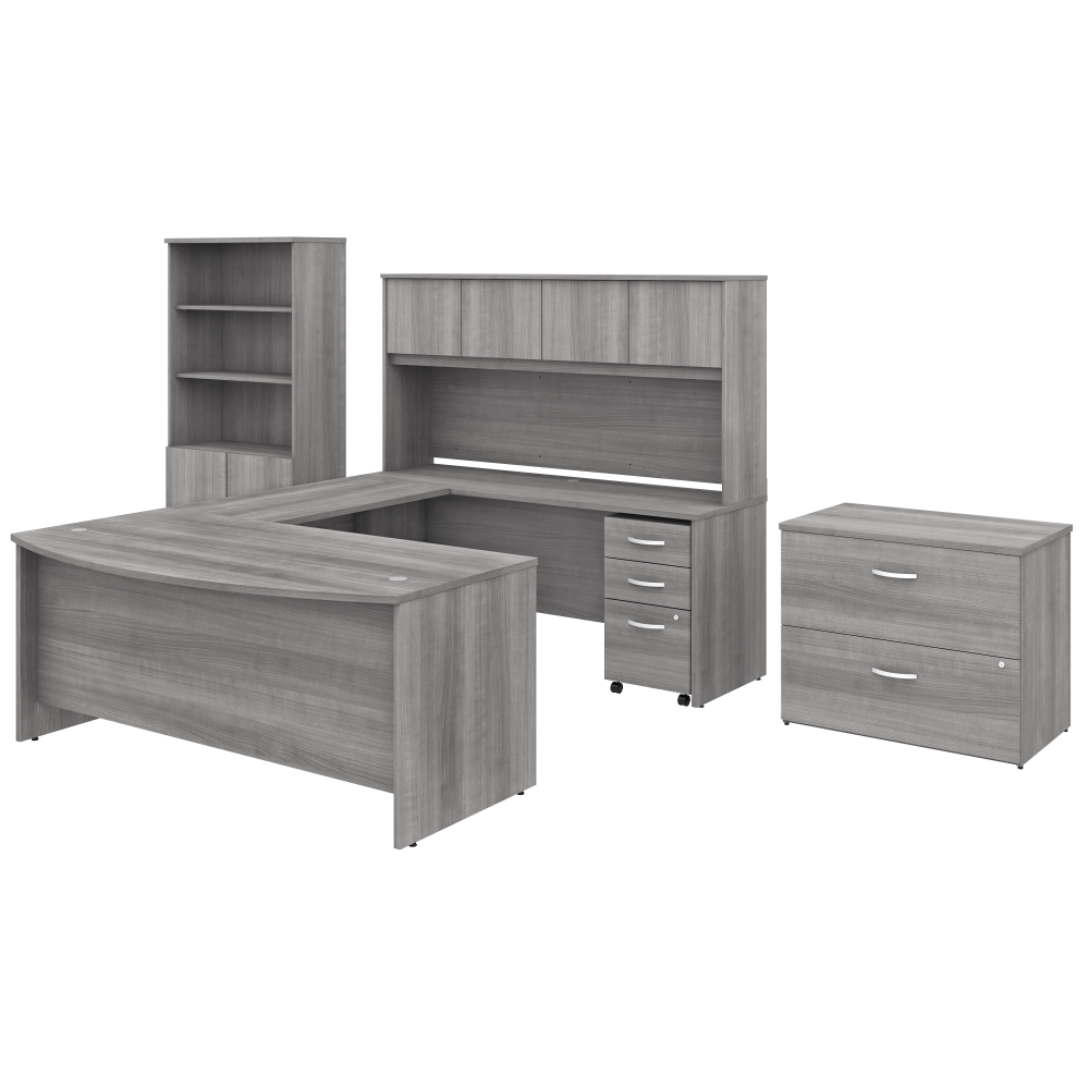 Shop Bush Business Furniture Studio C 72W x 36D U Shaped Desk with Hutch, Bookcase and File Cabinets, Image 01, STC001PGSU, #color_platinum gray