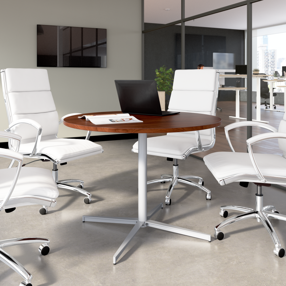 Shop Bush Business Furniture 42-inch Round Conference Table with Metal Base, Image 02, 99XTB42RHC, #color_hansen cherry/cool gray metallic