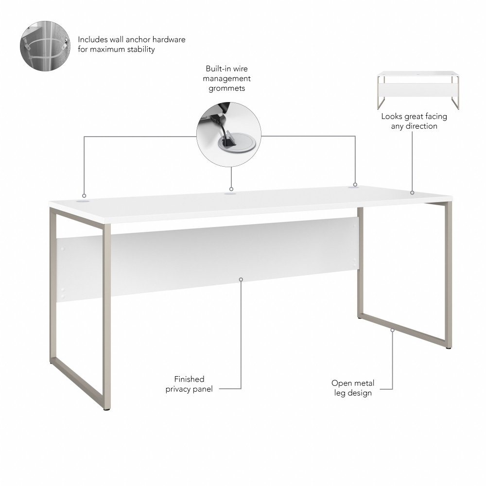 Shop Bush Business Furniture Hybrid 72W x 30D Computer Table Desk with Metal Legs, Image 10, HYD373WH, #color_white