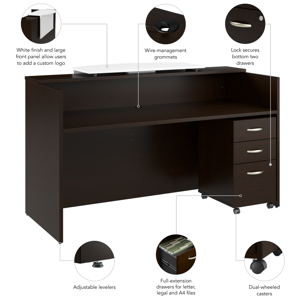 Shop Bush Business Furniture Arrive 72W x 30D Reception Desk with Counter and Mobile File Cabinet, Image 09, ARV008MR, #color_mocha cherry
