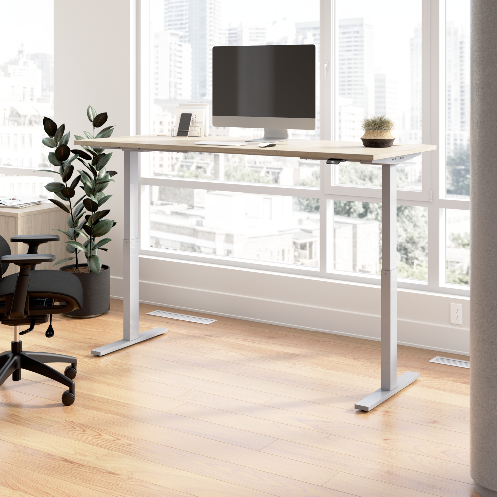 Shop Bush Business Furniture Move 60 Series 72W x 30D Electric Height Adjustable Standing Desk, Image 02, M6S7230NESK, #color_natural elm/cool gray metallic