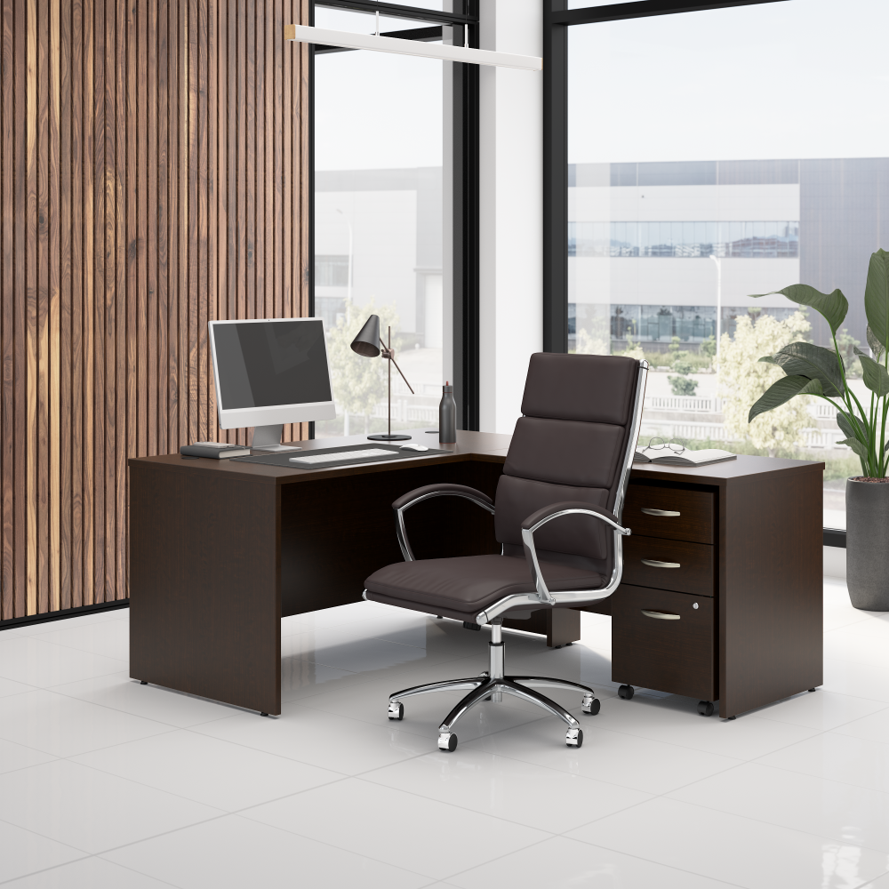 Shop Bush Business Furniture Series C 60W L Shaped Desk with 42W Return and Mobile File Cabinet, Image 02, SRC168MRSU, #color_mocha cherry
