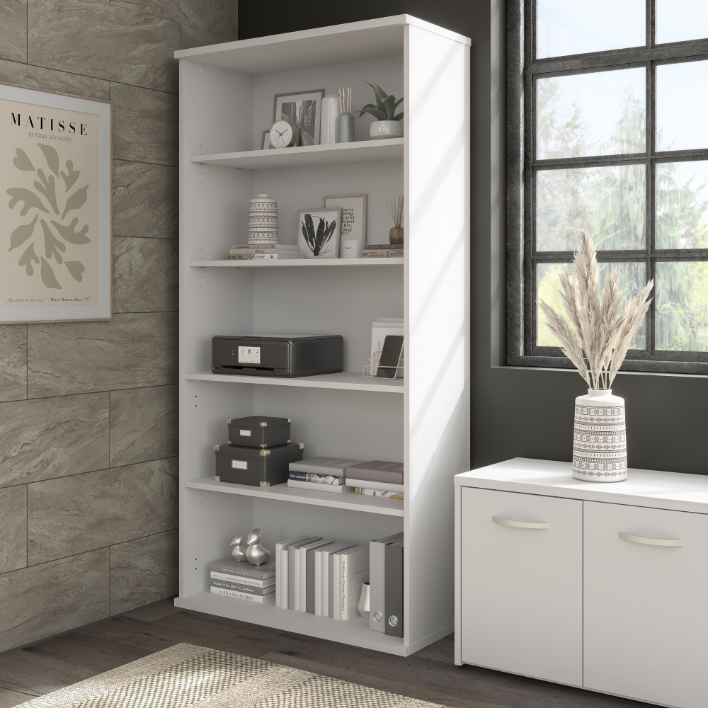 Shop Bush Business Furniture Hybrid Tall 5 Shelf Bookcase, Image 02, HYB136WH-Z, #color_white