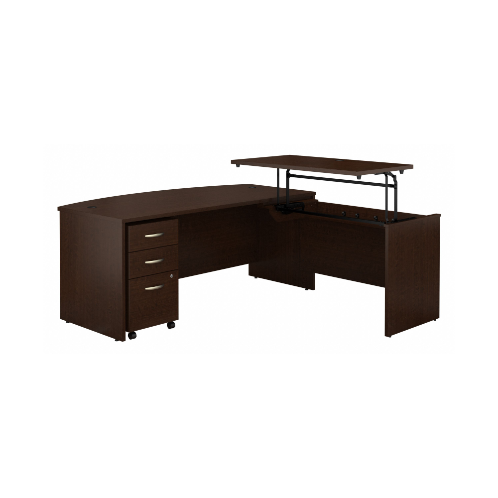 Shop Bush Business Furniture Series C 72W x 36D 3 Position Bow Front Sit to Stand L Shaped Desk with Mobile File Cabinet, Image 01, SRC126MRSU, #color_mocha cherry