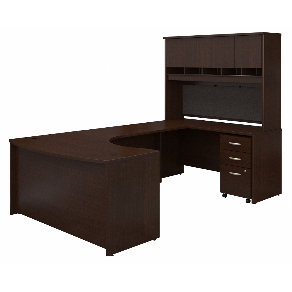 Shop Bush Business Furniture Series C 60W Right Handed Bow Front U Shaped Desk with Hutch and Storage, Image 01, SRC092MRSU, #color_mocha cherry