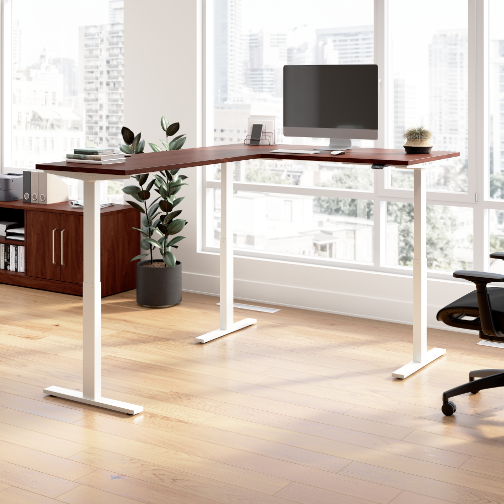 Shop Bush Business Furniture Move 60 Series 60W Height Adjustable L Shaped Standing Desk, Image 02, M6SL6078HCWK, #color_hansen cherry/white powder coat