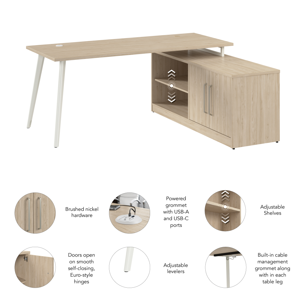 Shop Bush Business Furniture Vista 72W L Shaped Desk with Splayed Metal Legs and Low Storage Cabinet, Image 06, VST005NE, #color_natural elm