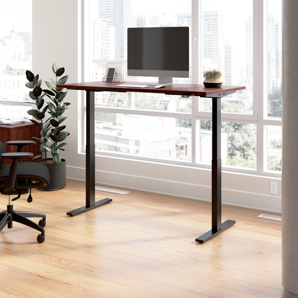 Shop Bush Business Furniture Move 60 Series 60W x 30D Electric Height Adjustable Standing Desk, Image 02, M6S6030HCBK, #color_hansen cherry/black powder coat