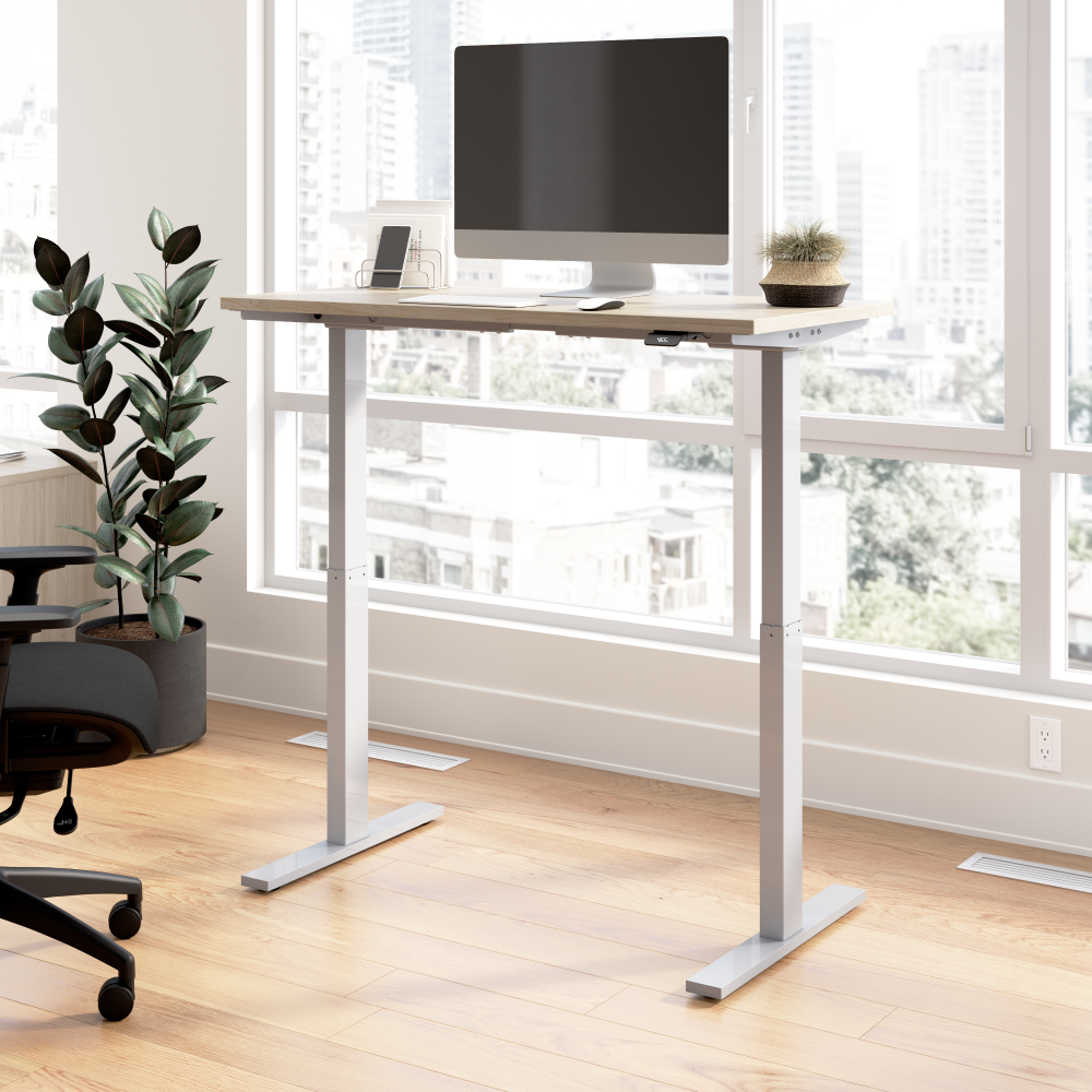 Shop Bush Business Furniture Move 60 Series 48W x 24D Electric Height Adjustable Standing Desk, Image 02, M6S4824NESK, #color_natural elm/cool gray metallic