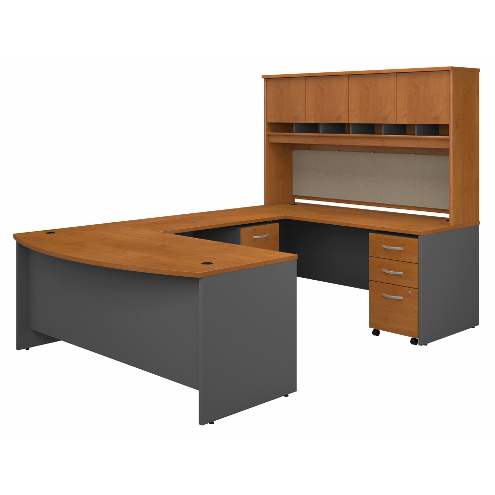 Shop Bush Business Furniture 72W Bow Front U Shaped Desk with Hutch and Storage, Image 01, SRC095NCSU, #color_natural cherry/graphite gray
