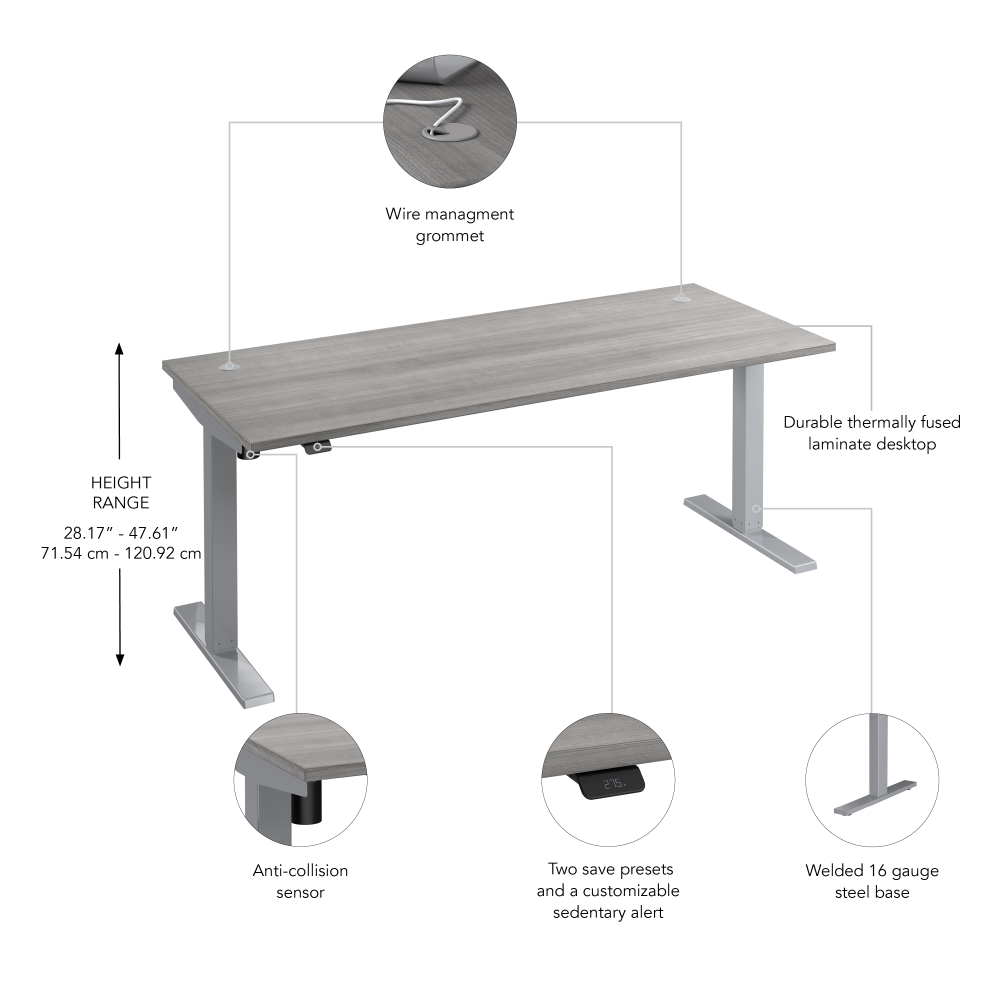 Shop Bush Business Furniture Move 40 Series 72W x 30D Electric Height Adjustable Standing Desk, Image 06, M4S7230PGSK, #color_platinum gray/cool gray metallic