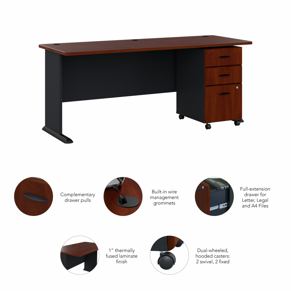 Shop Bush Business Furniture Series A 72W Desk with Mobile File Cabinet, Image 06, SRA013HCSU, #color_hansen cherry/galaxy