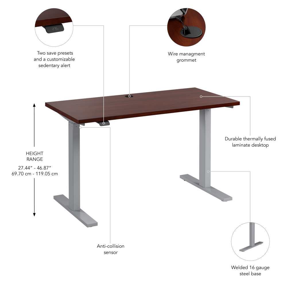 Shop Bush Business Furniture Move 60 Series 48W x 24D Electric Height Adjustable Standing Desk, Image 06, M6S4824HCSK, #color_hansen cherry/cool gray metallic