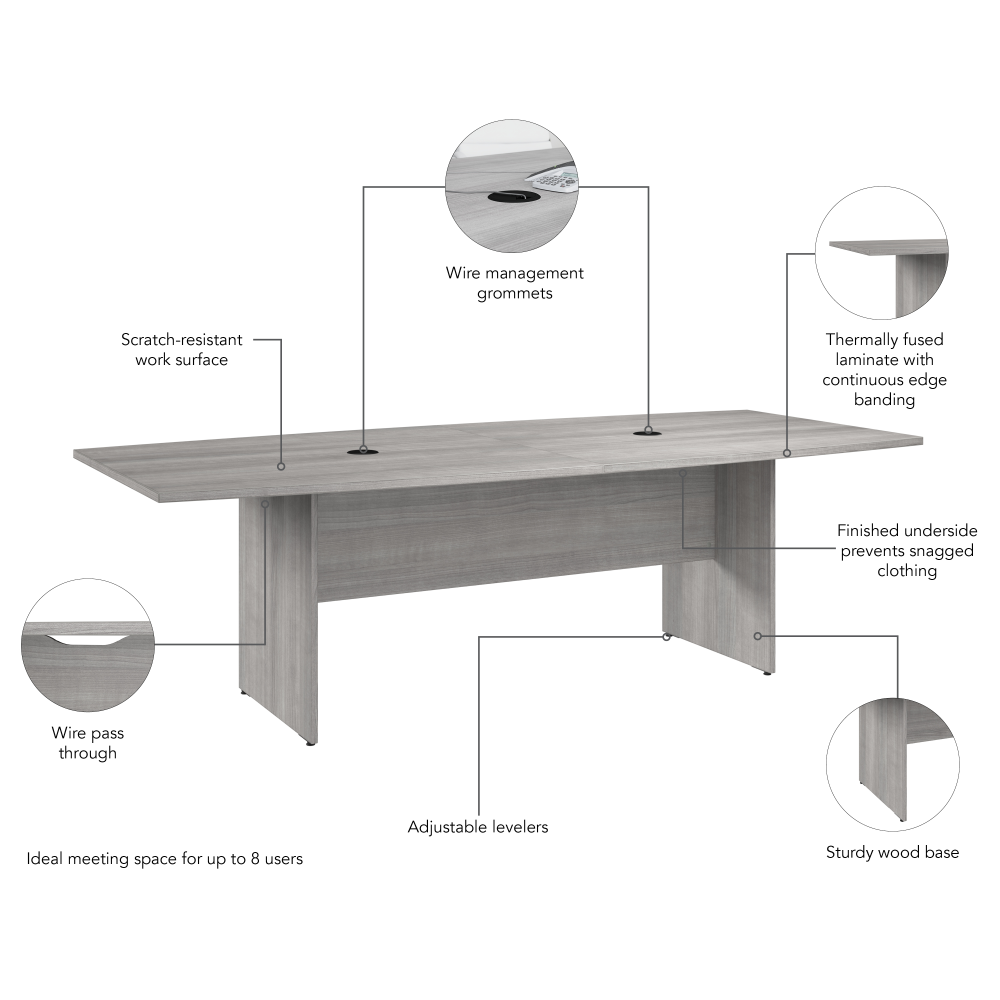 Shop Bush Business Furniture 96-inch Office Conference Table with Wood Base, Image 06, 99TB9642PGK, #color_platinum gray