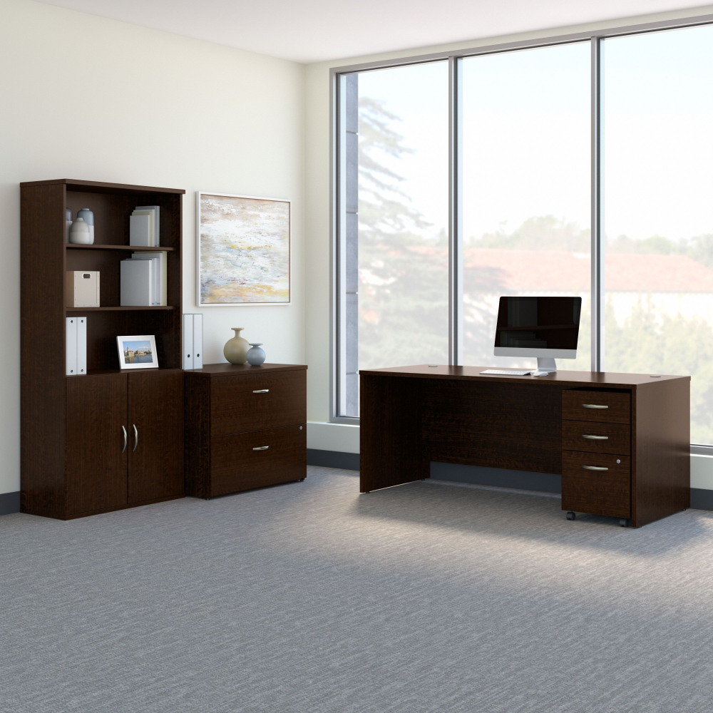 Shop Bush Business Furniture Series C 72W Office Desk with Bookcase and File Cabinets, Image 02, SRC097MRSU, #color_mocha cherry