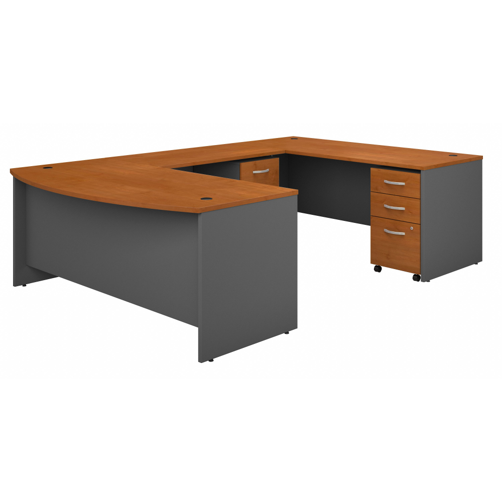 Shop Bush Business Furniture Series C 72W x 36D Bow Front U Shaped Desk with Mobile File Cabinets, Image 01, SRC043NCSU, #color_natural cherry/graphite gray