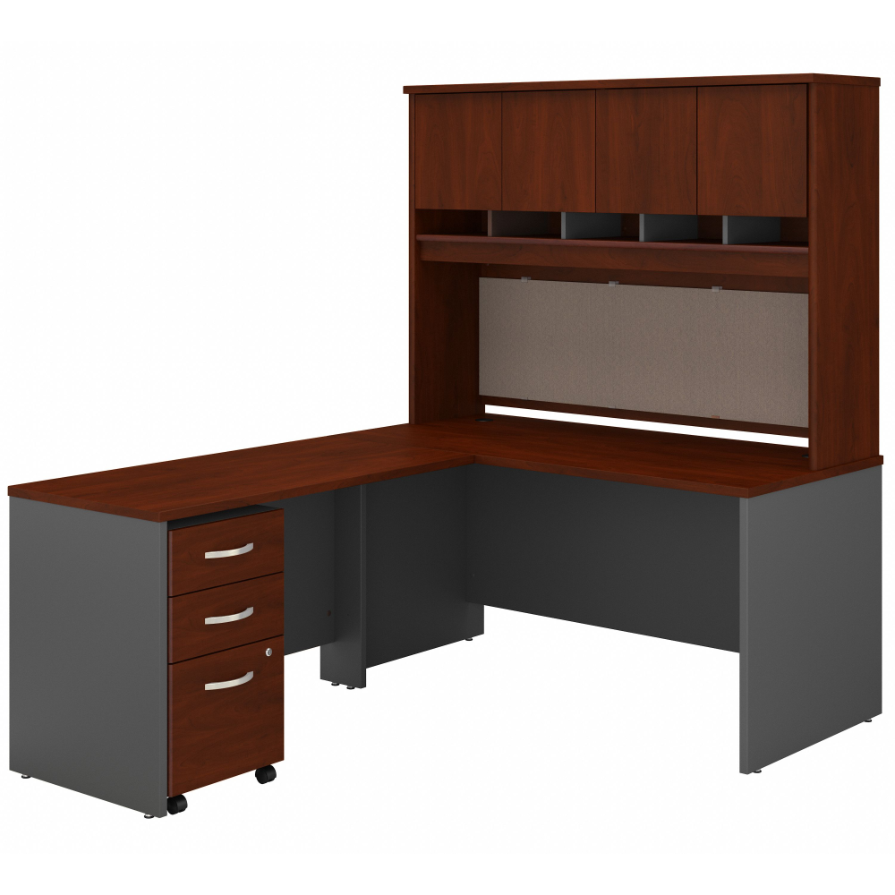 Shop Bush Business Furniture Series C 60W L Shaped Desk with Hutch and Mobile File Cabinet, Image 01, SRC147HCSU, #color_hansen cherry/graphite gray