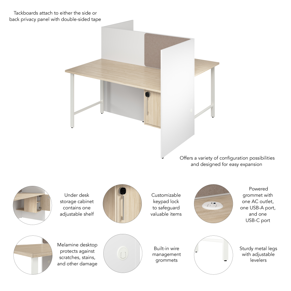 Shop Bush Business Furniture Hustle 60-inch 2 Person Office Cubicles with Locking Storage Cabinet, Image 06, HUS032WHNE, #color_white/natural elm
