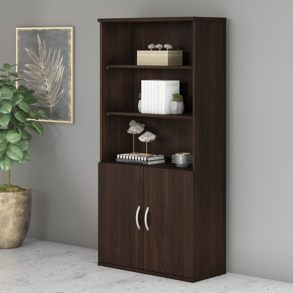 Shop Bush Business Furniture Studio C Tall 5 Shelf Bookcase with Doors, Image 02, STC015BW, #color_black walnut