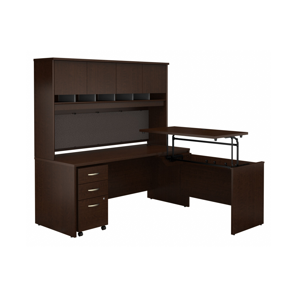 Shop Bush Business Furniture Series C 72W x 30D 3 Position Sit to Stand L Shaped Desk with Hutch and Mobile File Cabinet, Image 01, SRC124MRSU, #color_mocha cherry