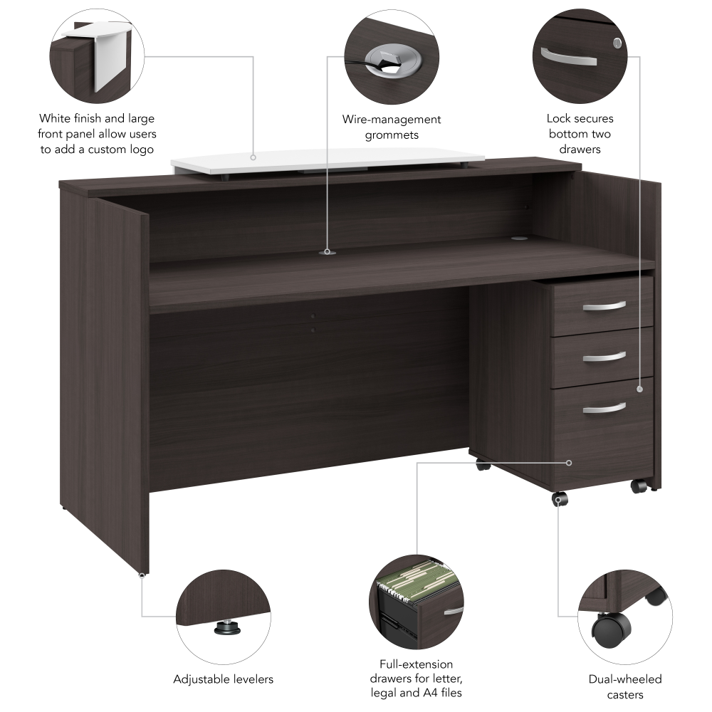 Shop Bush Business Furniture Arrive 72W x 30D Reception Desk with Counter and Mobile File Cabinet, Image 09, ARV008SG, #color_storm gray