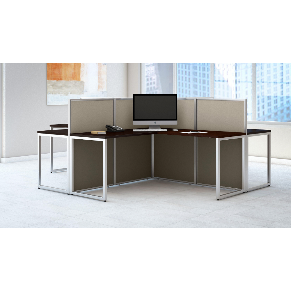 Shop Bush Business Furniture Easy Office 60W 4 Person L Shaped Cubicle Desk Workstation with 45H Panels, Image 02, EOD760MR-03K, #color_mocha cherry