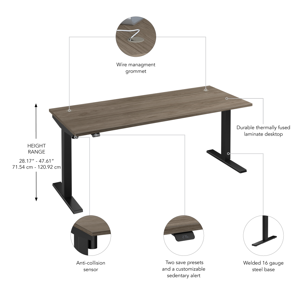 Shop Bush Business Furniture Move 40 Series 72W x 30D Electric Height Adjustable Standing Desk, Image 06, M4S7230MHBK, #color_modern hickory/black powder coat