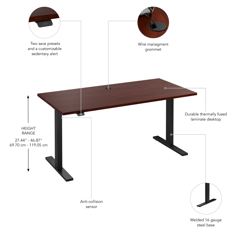 Shop Bush Business Furniture Move 60 Series 60W x 30D Electric Height Adjustable Standing Desk, Image 06, M6S6030HCBK, #color_hansen cherry/black powder coat