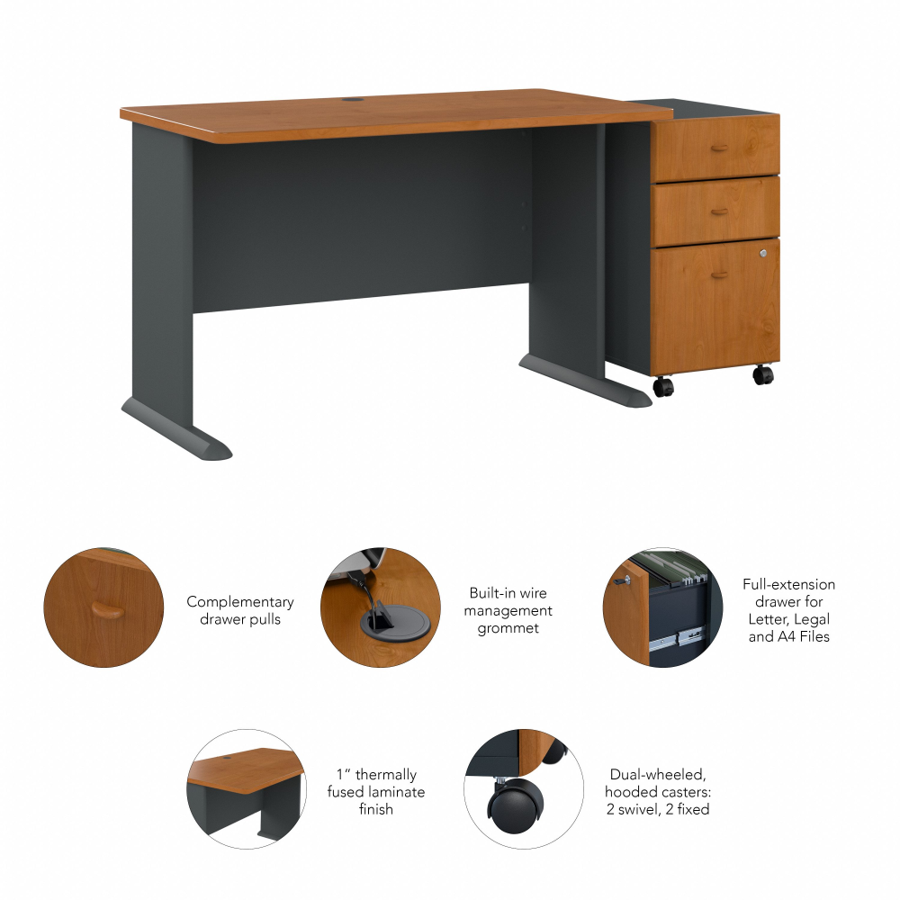 Shop Bush Business Furniture Series A 48W Desk with Mobile File Cabinet, Image 06, SRA025NCSU, #color_natural cherry/slate