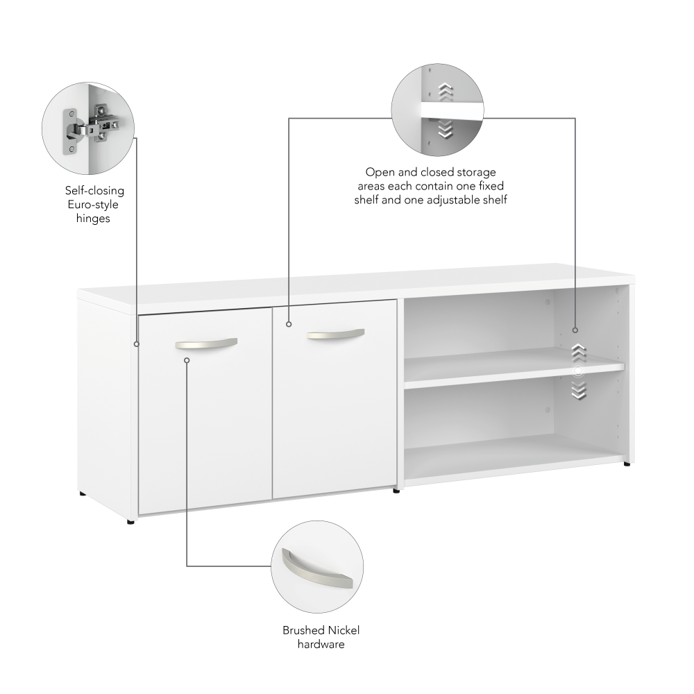 Shop Bush Business Furniture Hybrid Low Storage Cabinet with Doors and Shelves, Image 09, HYS160WH-Z, #color_white