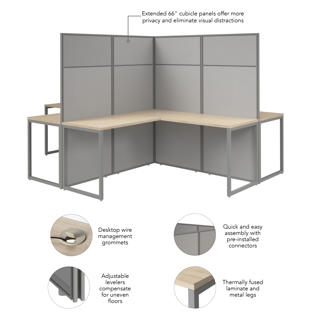 Shop Bush Business Furniture Easy Office 60-inch 4 Person L Shaped Cubicle Desk with Tall Panels, Image 06, EODH760NE-03K, #color_natural elm/silver gray fabric