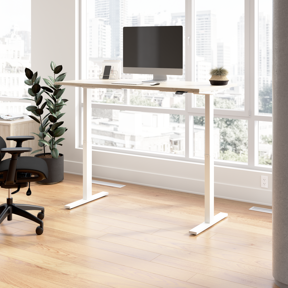 Shop Bush Business Furniture Move 60 Series 60W x 30D Electric Height Adjustable Standing Desk, Image 02, M6S6030NEWK, #color_natural elm/white powder coat