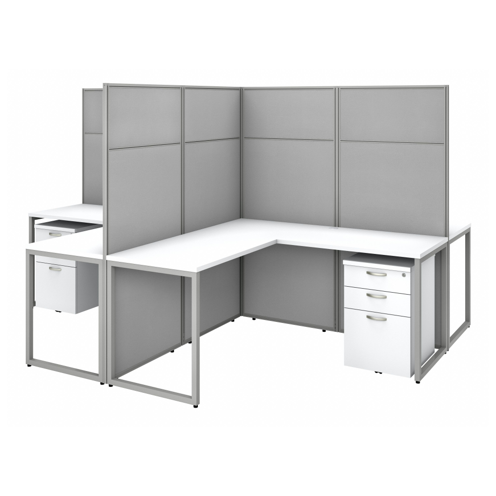 Shop Bush Business Furniture Easy Office 60W 4 Person L Shaped Cubicle Desk with Drawers and 66H Panels, Image 01, EODH76SWH-03K, #color_pure white/silver gray fabric