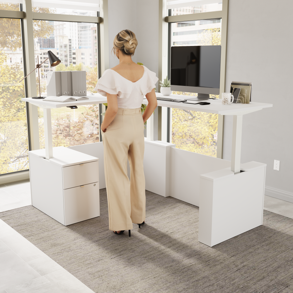 Shop Bush Business Furniture Stratus 60W x 78D Height Adjustable L Shaped Standing Desk with File Cabinet, Image 02, SUT015WH, #color_white