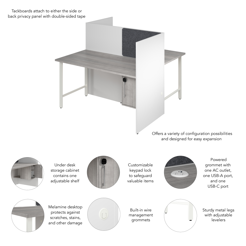 Shop Bush Business Furniture Hustle 60-inch 2 Person Office Cubicles with Locking Storage Cabinet, Image 06, HUS032WHPG, #color_white/platinum gray