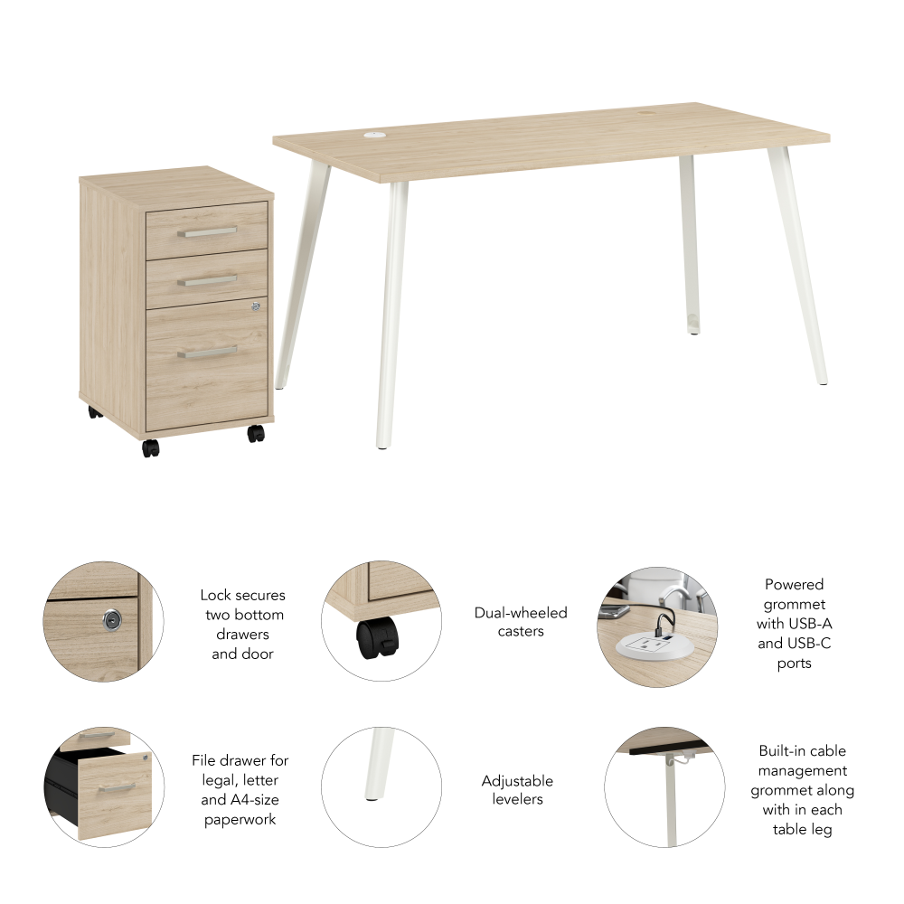 Shop Bush Business Furniture Vista 60W Desk with Splayed Metal Legs and 3 Drawer Mobile File Cabinet, Image 06, VST002NESU, #color_natural elm