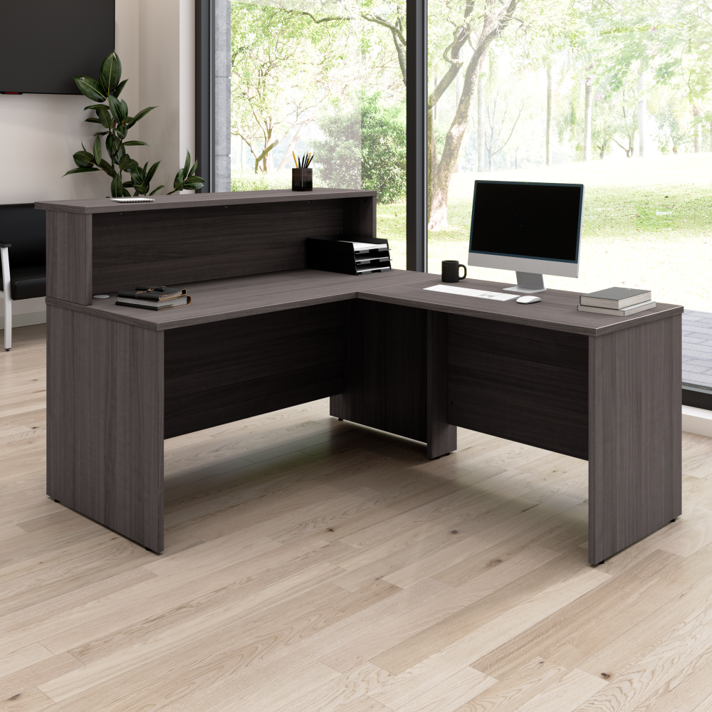 Shop Bush Business Furniture Arrive 60W x 72D L Shaped Reception Desk with Shelf, Image 02, ARV003SG, #color_storm gray