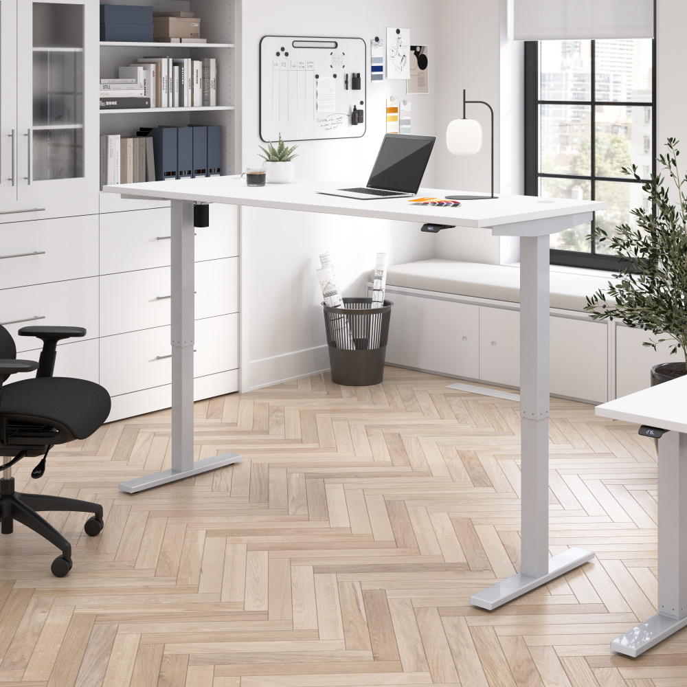 Shop Bush Business Furniture Move 40 Series 72W x 30D Electric Height Adjustable Standing Desk, Image 02, M4S7230WHSK, #color_white/cool gray metallic