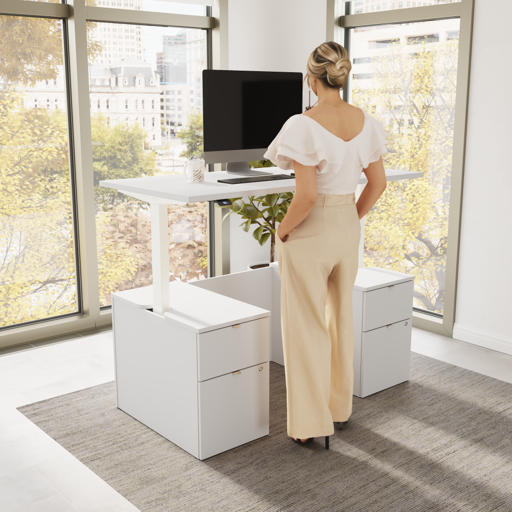 Shop Bush Business Furniture Stratus 60W x 30D Electric Standing Desk with Drawers and Modesty Panel, Image 02, SUT011WH, #color_white